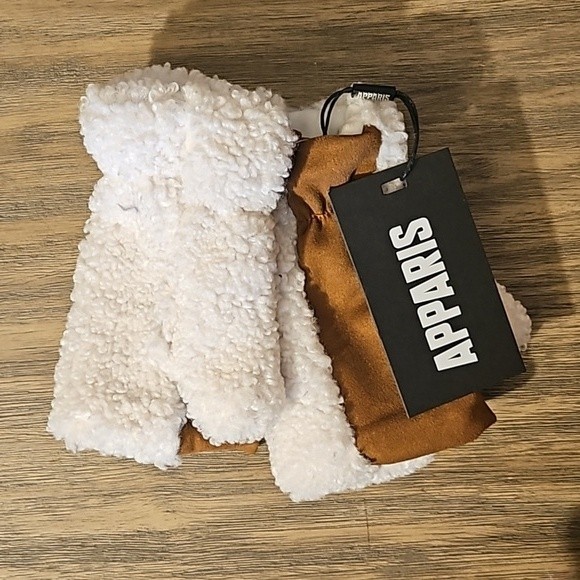 NWT APPARIS Women's Camel and Off Faux Shearling White Fingerless Hand Gloves - Picture 1 of 5